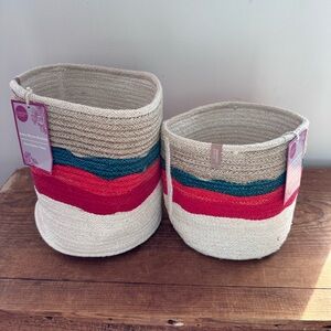 NWT Boho Colorful small Woven Baskets - Set of 2